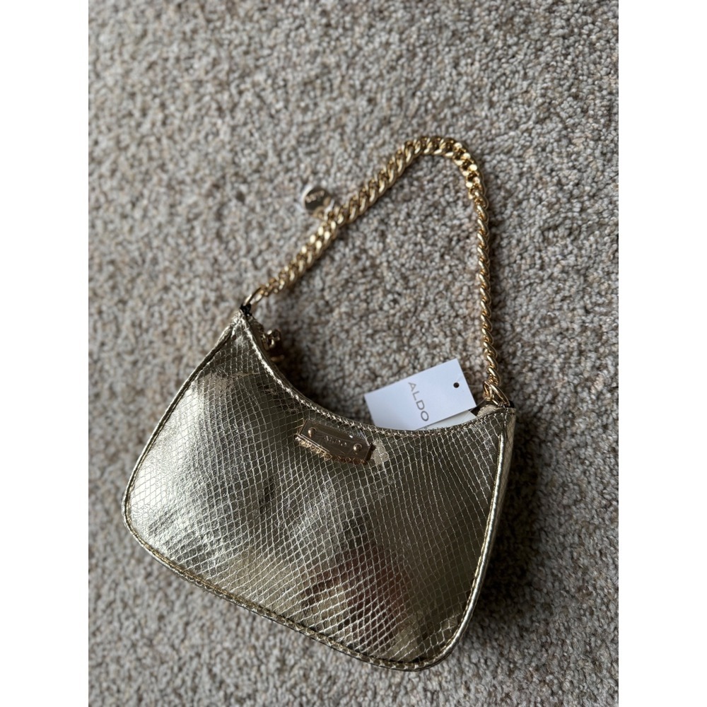 NEW ALDO‎ Gold Snake Print small Baguette Bag Chain Strap Evening party Purse